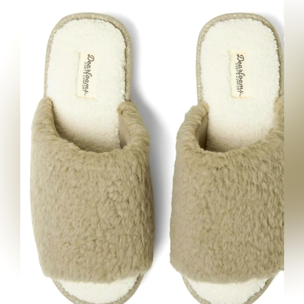 BRAND NEW Dearfoams Cozy Comfort Platform Terry Slide Slipper Light Green